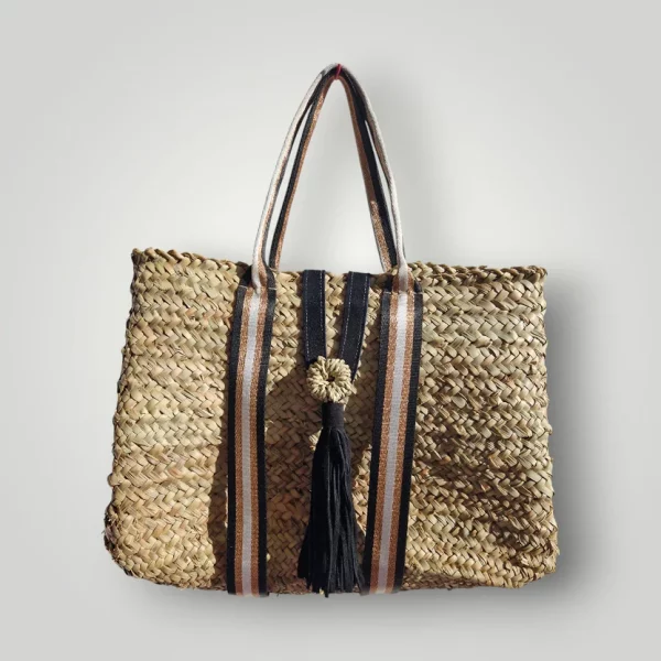 Sac, Cabas Panier en Palmier Noir
