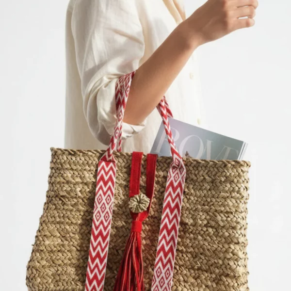 Sac, Cabas Panier en Palmier Rouge